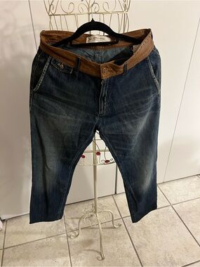 Giorgio Armani women’s Women’s Washed Blue Denim Jeans with Brown Belt